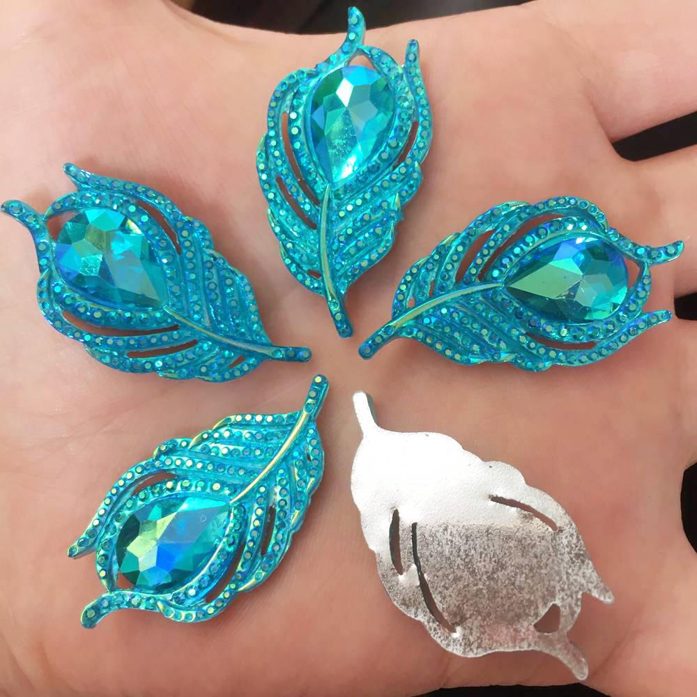 10 PCS AB Resina 3D Penas de Pavão Flatback Strass Casamento DIY Botões