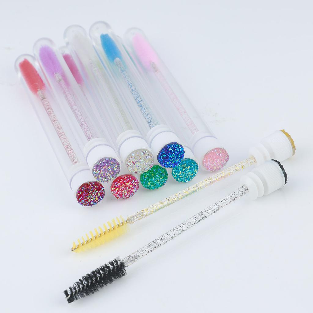 10pcs Eyelash Brush With Dust-proof Tube Container Reusable Crystal Disposable Lash Mascara Wand Makeup Applicator For Eyelash