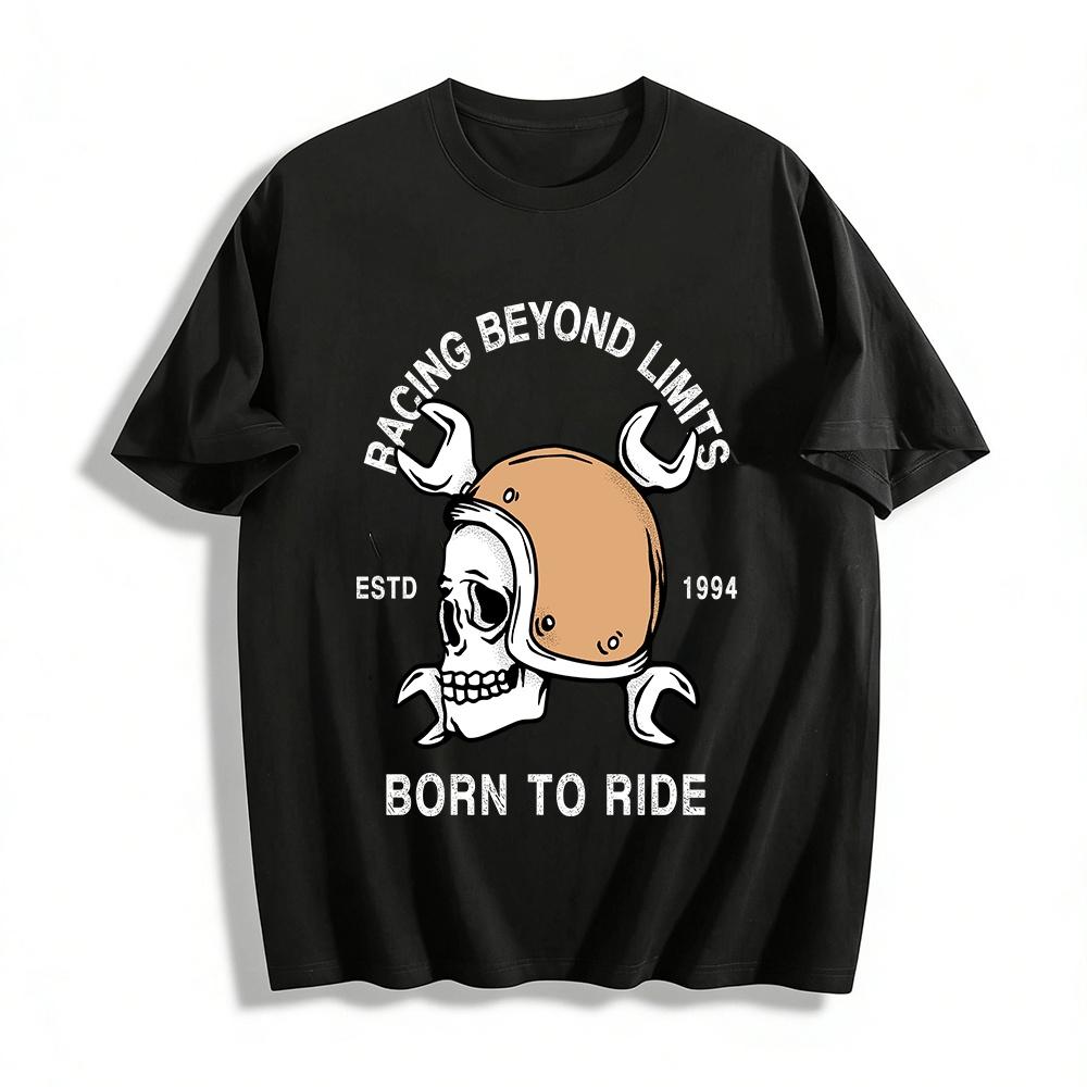 

Vintage Motorcycle Skull Wrench Print Trendy Men s Casual Tee Pure cotton T-shirt 6XL