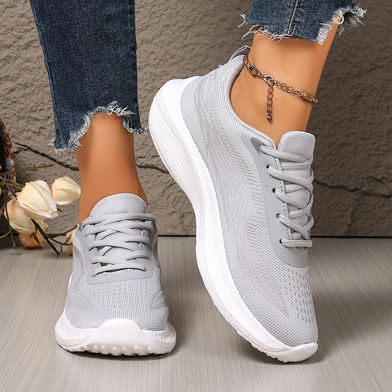 Fashion Plus Size 35-43 Thick Sole Knitted Sneakers Women Breathable Mesh Lace Up Sports Shoes Woman Lightweight Soft Sole Walking Shoes