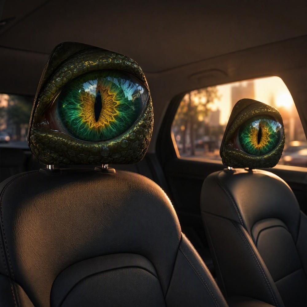 2PCS Scary Eyeballs Car Headrest Covers Simulation Dragon's Eye Car Seat Headcover Car Interior