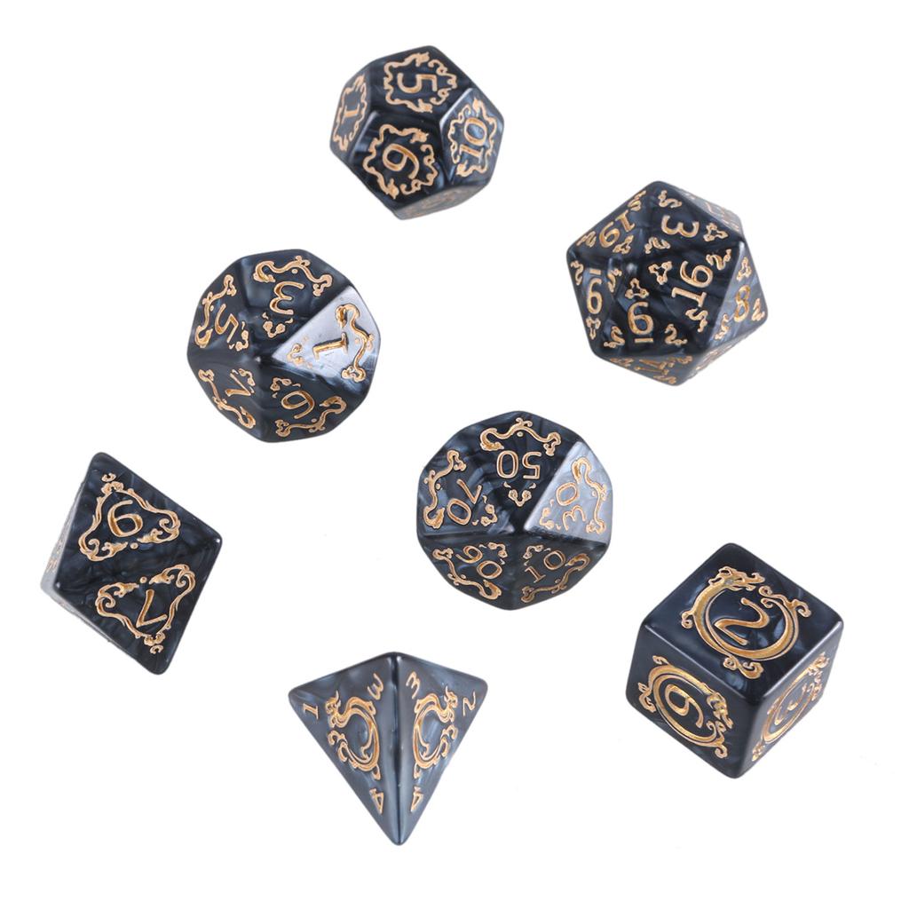 7Pcs Acrylic Polyhedral Dices Multi-Sided Game Dices Dragon Pattern Board Game Dices for Role Playing Table Game