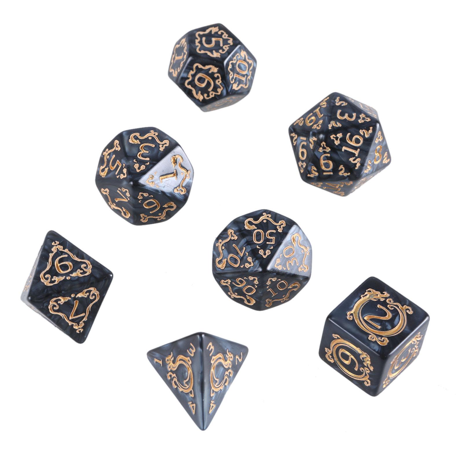 

7Pcs Multi-Sided Polyhedral Dices Acrylic Game Dices Dragon Pattern Tabletop Game Dices fit for Role Playing Game чёрный