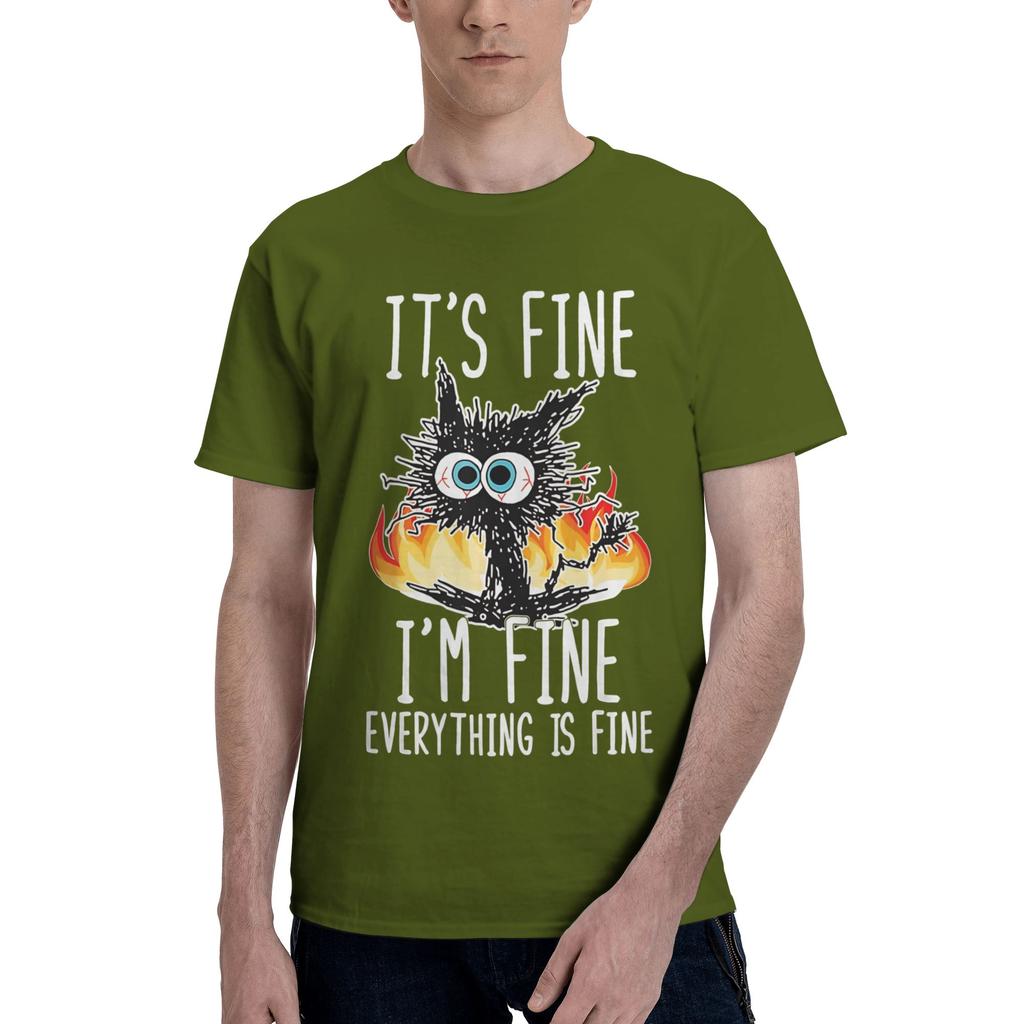 Angry catunisex T Shirts I’m Fine Cat Awesome Tee Shirt Short Sleeve Round Collar Cotton Birthday Present Clothing T-Shirt