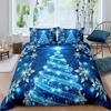 Christmas Tree Duvet Cover Blue Xmas Theme Bedding Set Snowflake for Girls Daughter Bedroom Decor Girly Glitter  Cover King 3Pcs