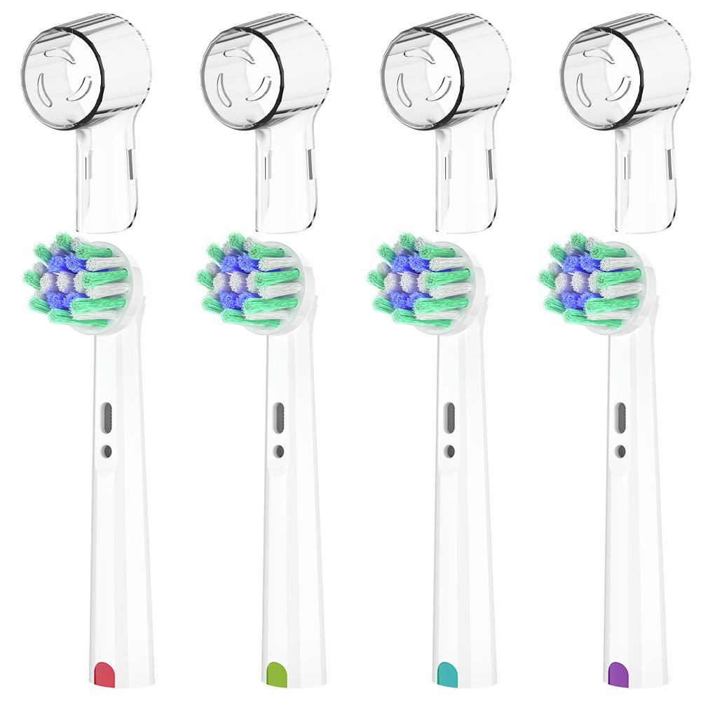 4x Replacement Cross Action Brush Heads & 4x Toothbrush Head Dustproof Cover Caps, Compatible with Oral B Electric Toothbrushes