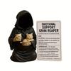 Gothic Emotional Support Figurine Grim Reaper Statue Halloween Decoration Holding Coffee & Cat Resin Desktop Ornament