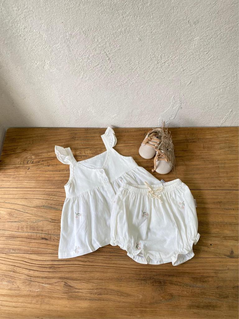 Girls' Embroidered Ruffle Strap Dress & Bloomers - Baby Summer Outfit Set