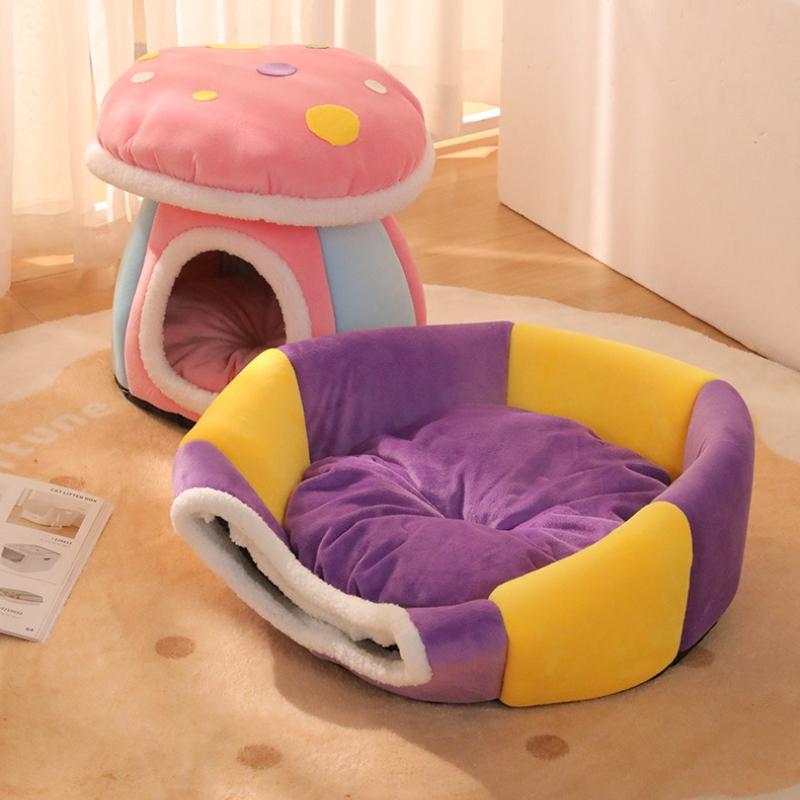 Pet Winter Warm Kennel Mat Crystal Super Soft Fully Enclosed Mushroom Nest Pet Bed Pet Supplies Cat Nest