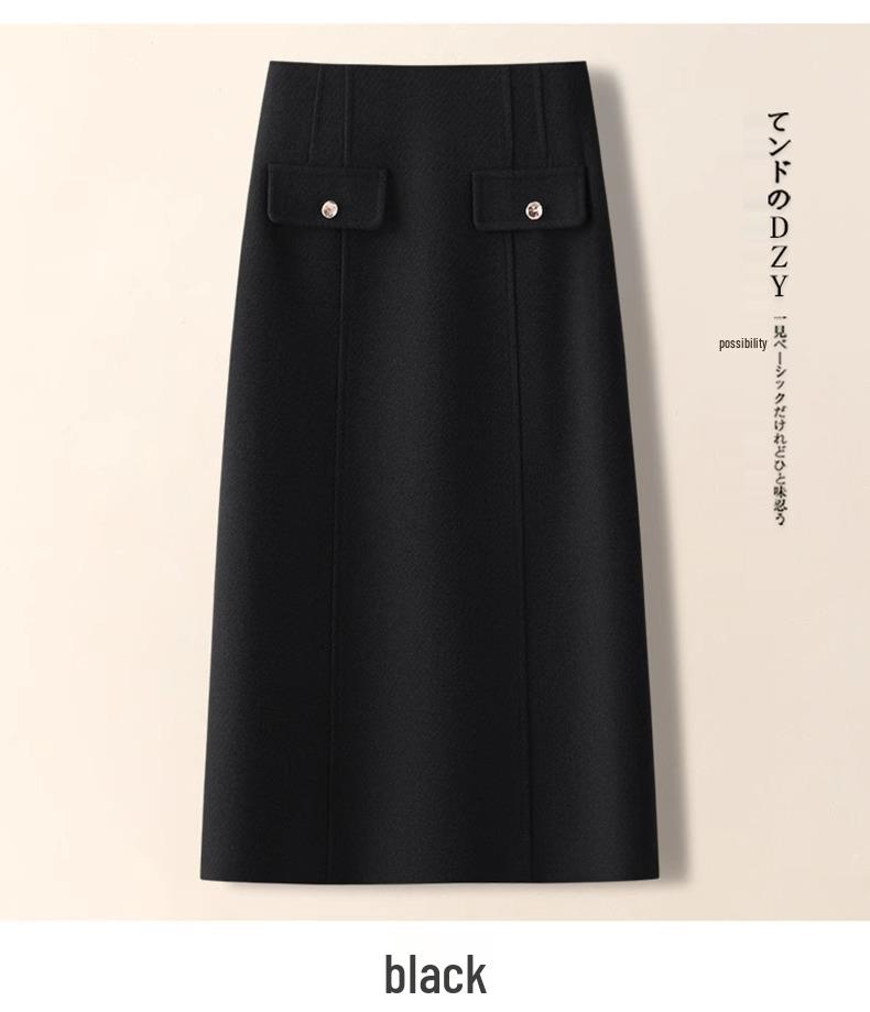 Women's High-Waisted Gray Wool Bodycon Skirt - Autumn/Winter 2024 A-Line Retro Mid-Length Skirt