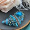 Vintage Women Men Baroque Conch Blue Rhinestone Enamel Brooches Pins Retro Lady Palace Glaze Painting Corsage Accessories Gift