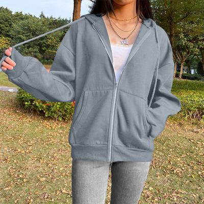 Kapuzenpullover mit Reißverschluss, übergroßes Damen-Sweatshirt mit Taschen, Kapuzen-Langarmjacken
