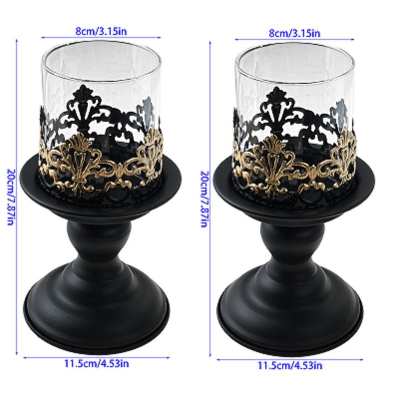 2Pcs Iron Pillar Candle Holder Set for Christmas Table Decoration Candlestick Holder for Fireplace Dinner Desk Tabletop Ornament
