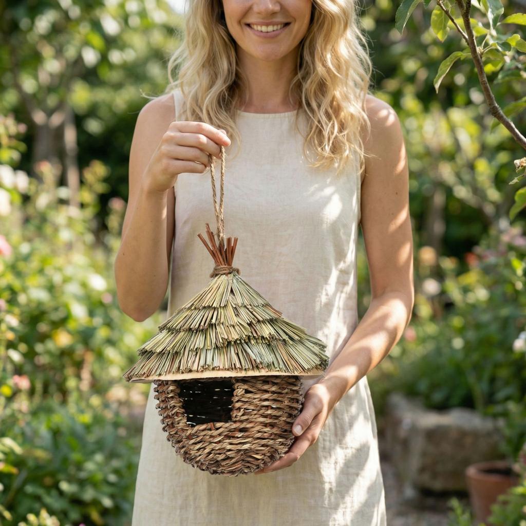 House Outdoor Hanging Bird House Straw Bird House Natural Bird House