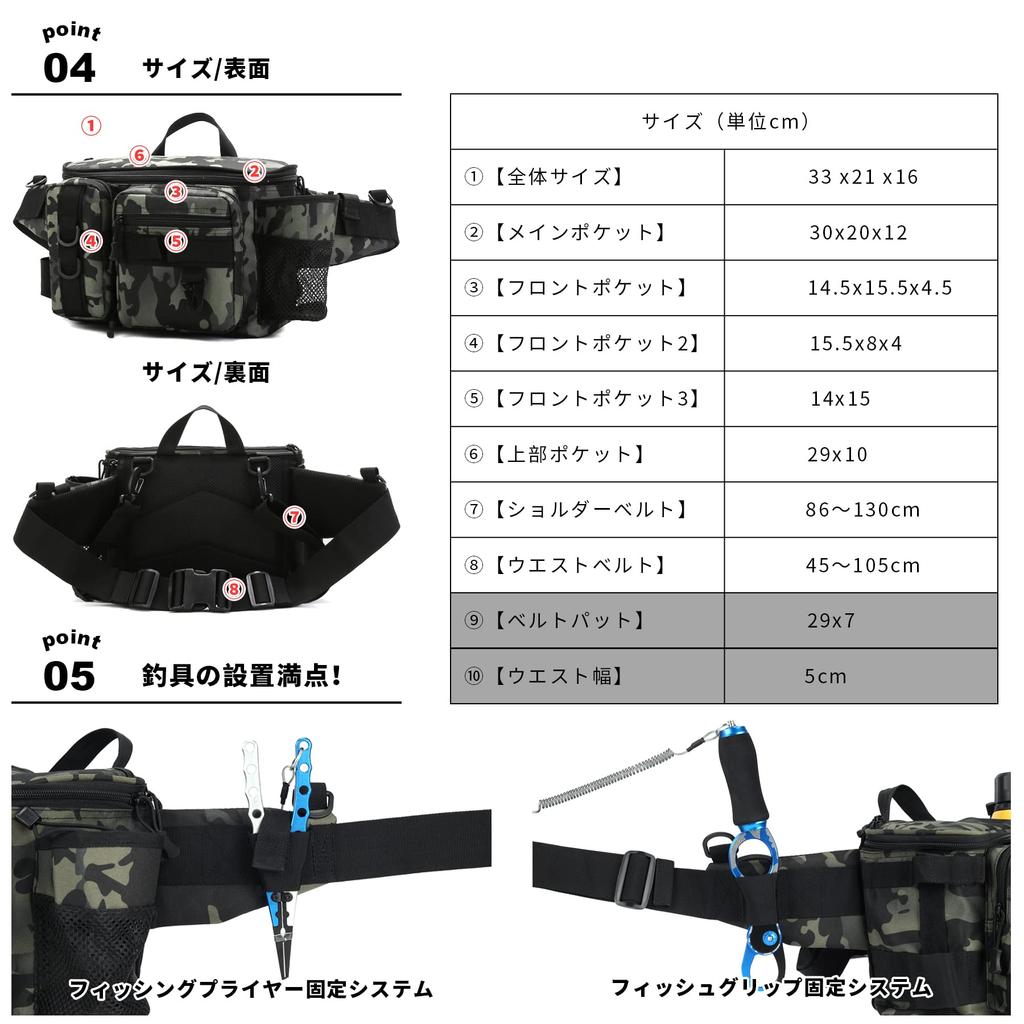 HAKAWAFLY Fishing Wide Large Waist Wide Fishing Tackle Hip Shoulder Pad Water Repellent Includes 2 Rod Holders and 5 Carabiners Bag, Mouth, Capacity,