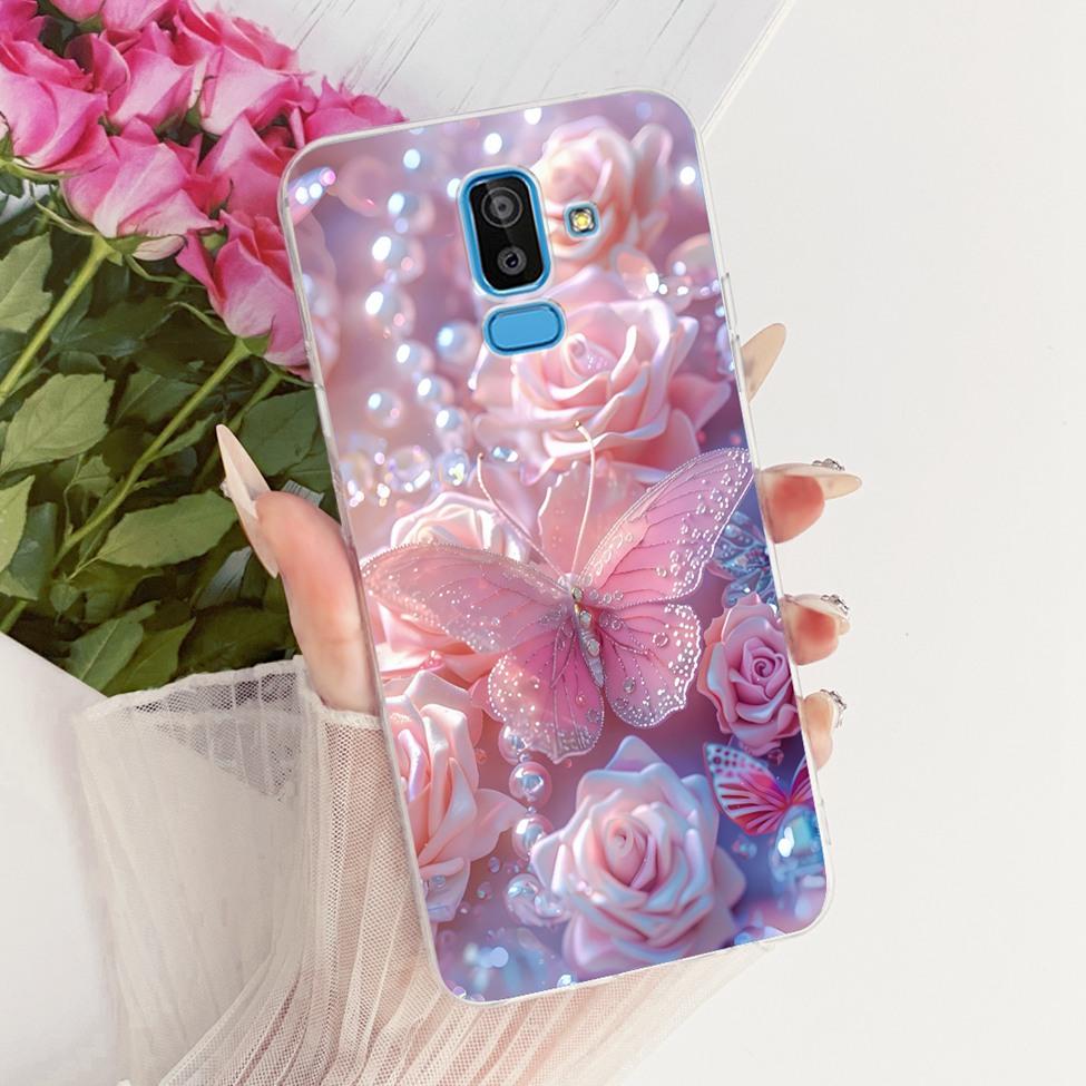 Clear Cover For Samsung J8 2018 Case SM-J810G Cute Cat Fashion Butterfly Funny 2D Painted Casing For Samsung Galaxy J8 2018