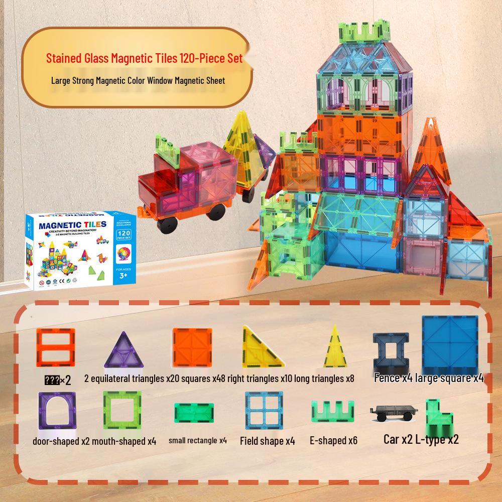 2025 Stained Glass Magnetic Tile Track & Ball Slide Building Set for Kids