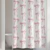 Stylish Bowknot Bath Curtain Water Resistant Fabric Shower Curtain Easy Maintenances Household Hotel Bathroom Use