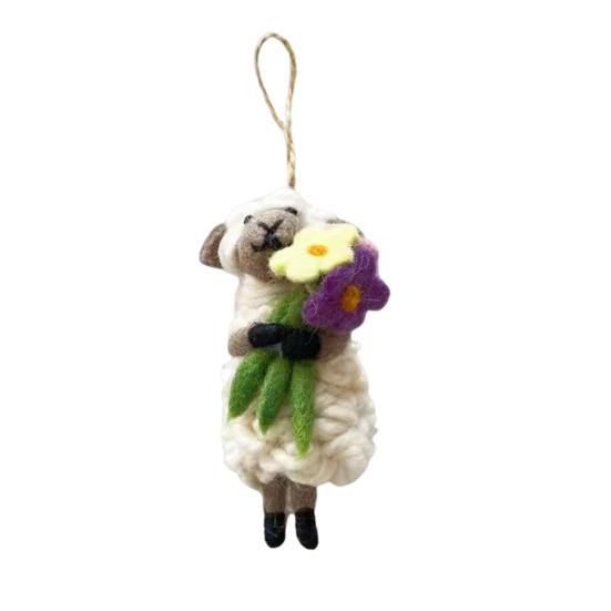 Schaf-Ornament aus Filz, handgefertigt, Lamm-Dekoration, flauschiges, lockiges Schaf, Hängeornament für Weihnachtsbaum, Tasche, Schlüsselanhänger