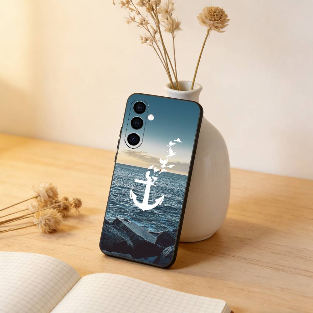 Painting Art Anchor Phone Case For Samsung Galaxy A73,A72,A71,A70,A53,A52,A51,Soft Silicone Black Cover