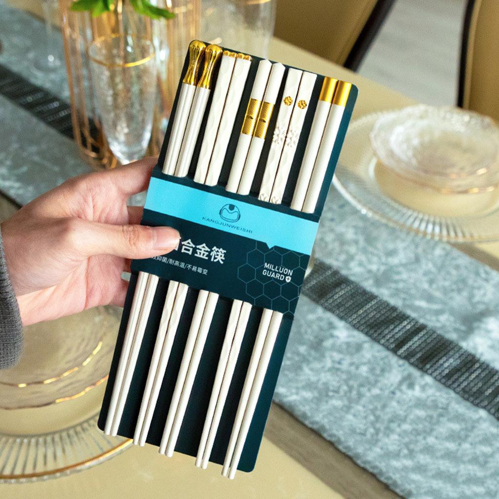 5 Pair Reusable Chinese Chopsticks Reusable Alloy Non-Slip Japanese Sushi Chop Sticks Set Chopsticks Kitchen Tableware Gift