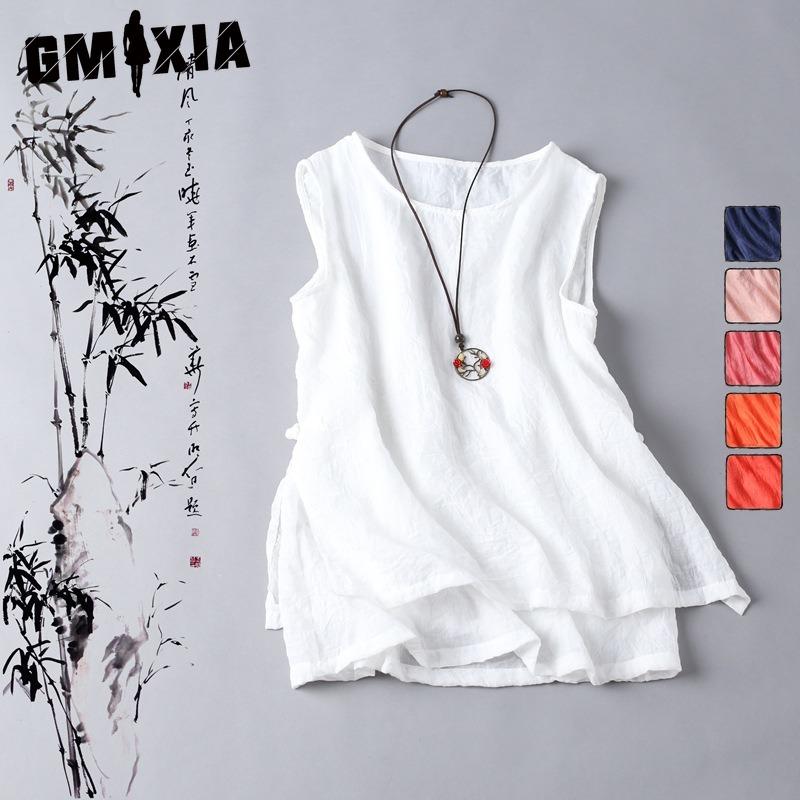 GMXIA Damska Moda Casual Jednolity Kolor Nadruk Bez Rękawów Dekolt O Bluzki i Koszule