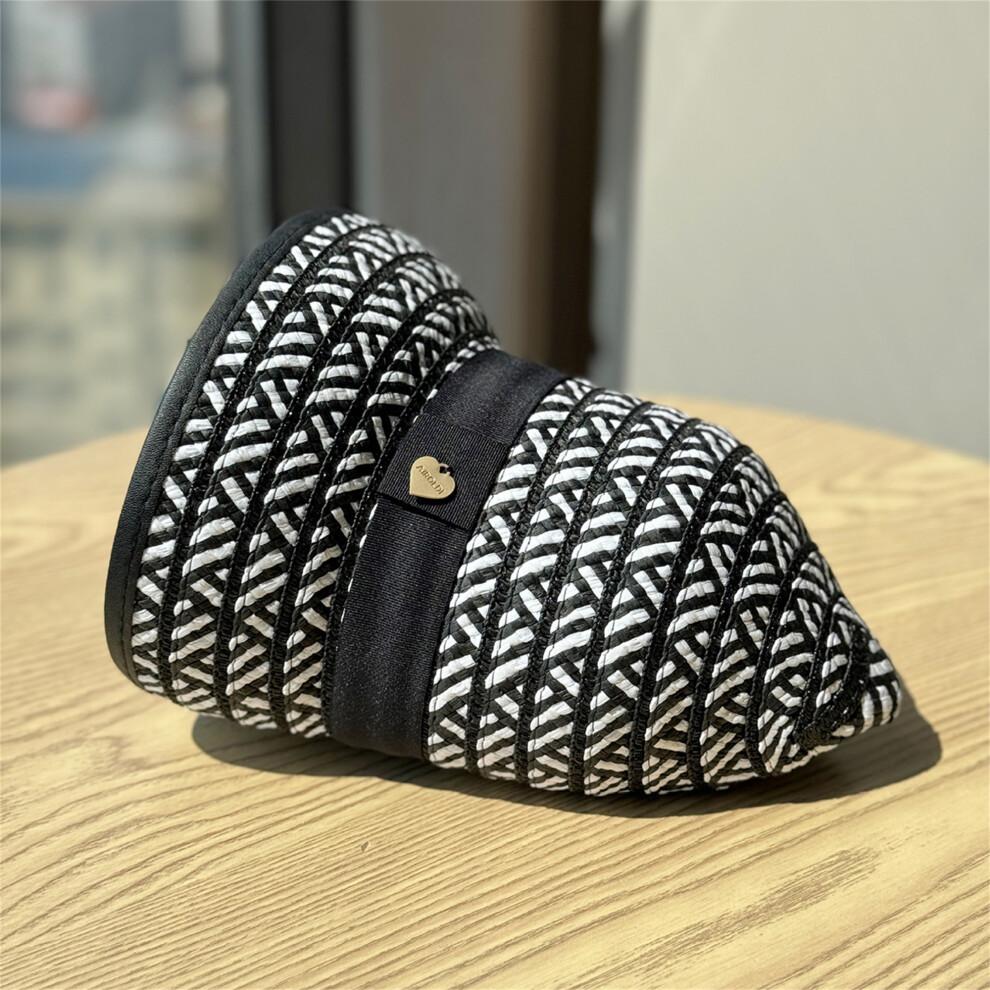 (One Size, Black) Womens Straw Sun Hat Elegant Patchwork Bucket Hat Summer Foldable Travel Cap for Outdoor Beach