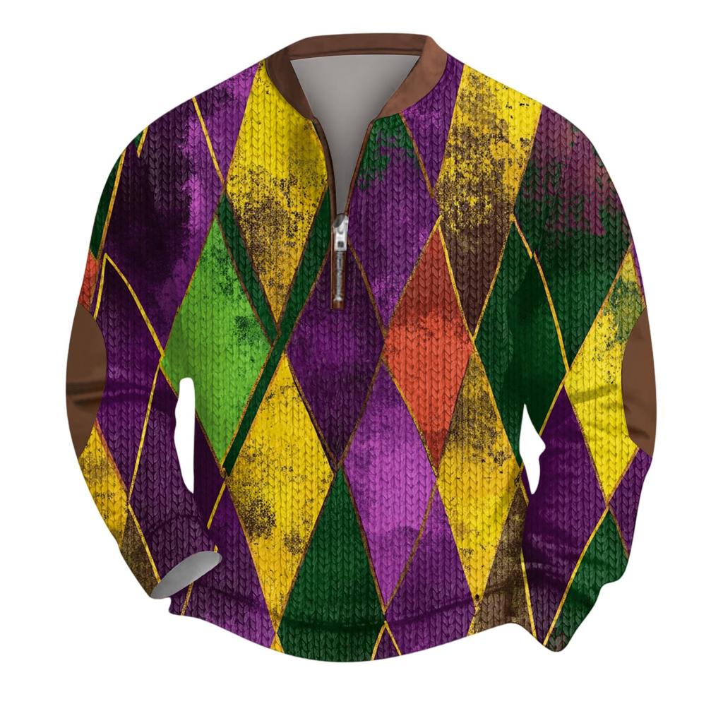 Pánský vánoční svetr Mikiny na zip Vintage pletený Grafická mikina Karnevalový Stojáček Pulovr