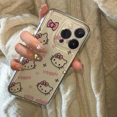Vollbild Hello Kitty KT Kopf Schleife Handyhülle Für iPhone 16 15 14 13 Pro Max 11 12 13 Pro X XR 7 8 Plus Niedliche Mädchen Y2K Hülle