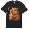 Kawaii Capybara with Bubble Tea Cute Capybara Boba Milk Tshirt For Men Women 100 Cotton T Shirts Short Sleeve Tops 04063