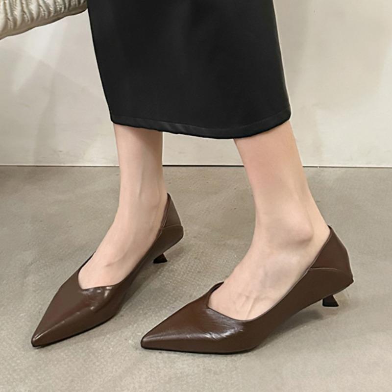 Spring New Style Low Heel Shoes Women's Fashion Pointed Shallow Mouth Set Foot Anti-slip Wear-resistant Heel Shoes