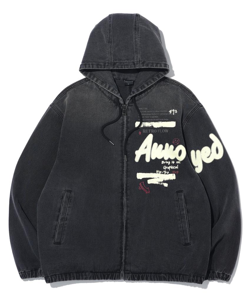 Annoyed Vintage Incision Denim Zip-Up Hoodie Lp1Ju037_Black
