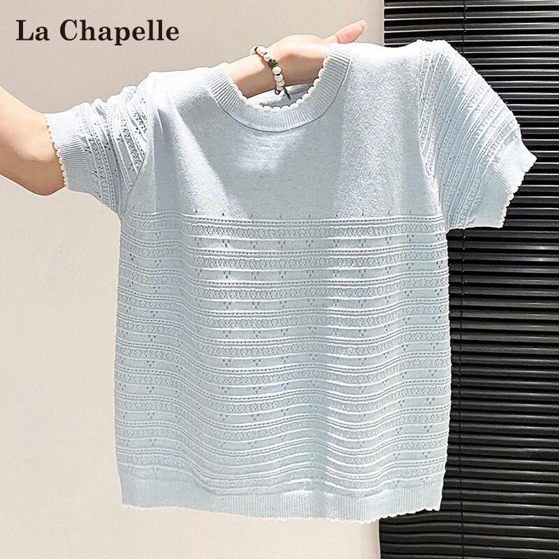 La Chapelle Gentle Style Hollow Knit Short Sleeve T-shirt L
