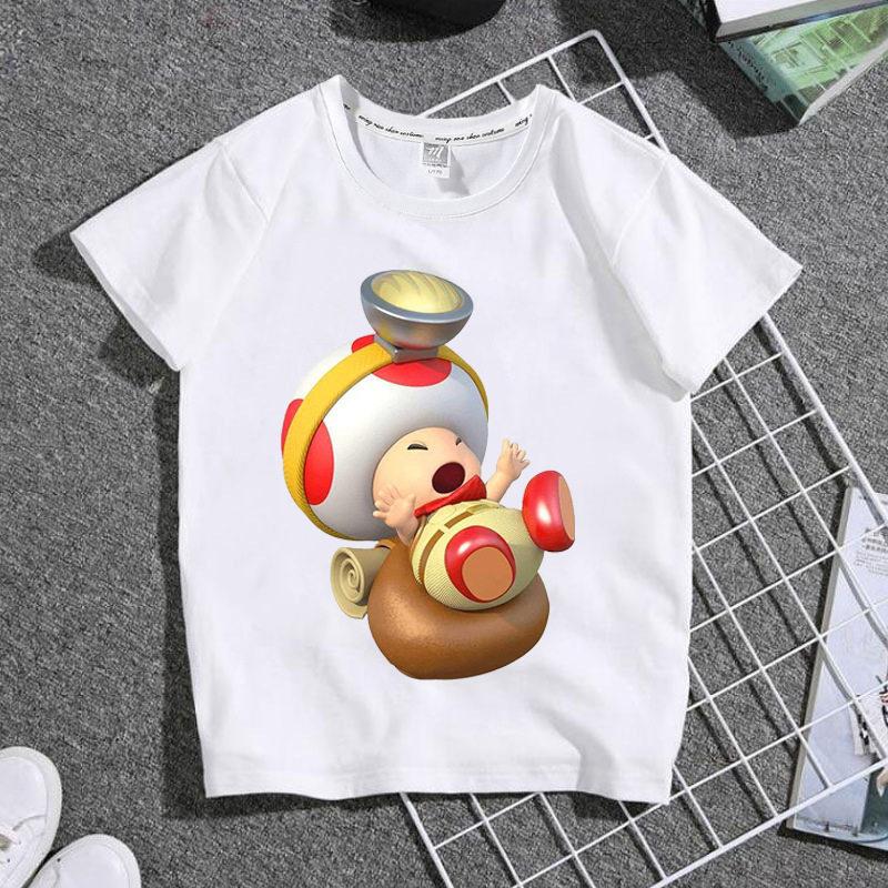 Bestselling Summer Boys and Girls Childrens Shortsleeved Shirts Super Cute Cartoonstyle Student White Tshirt of Mario Game