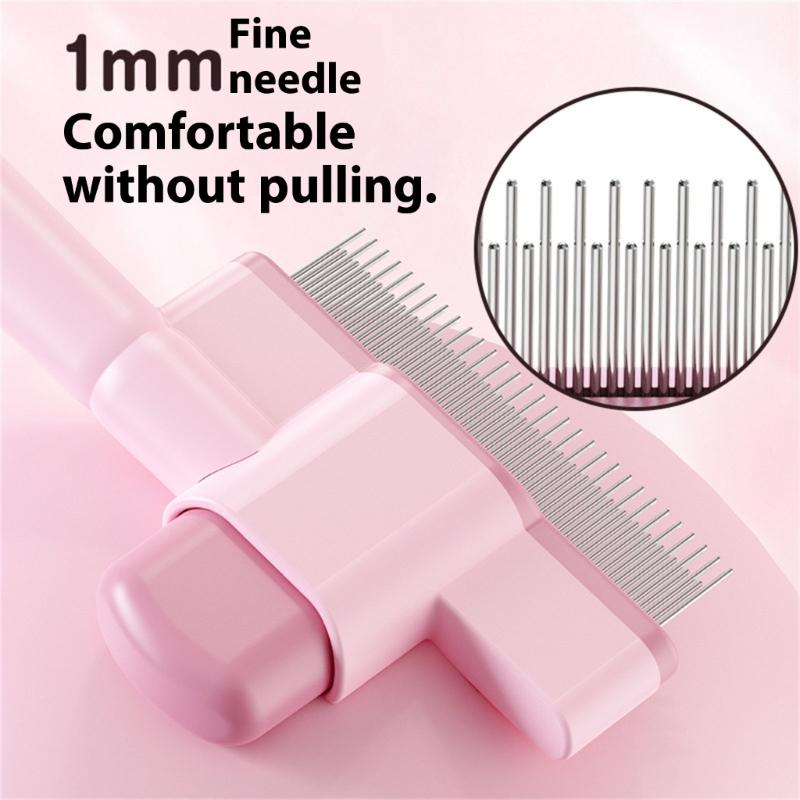 Pet Hair Removal Tool Fleas Comb for Dogs Cats Lice Cats Brush with Release Button Selfs Cleaning with Long Short Teeth