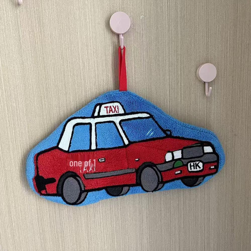 Hong Kong Style Quick-Dry Cartoon Bus Taxi Coral Fleece Hand Towel
