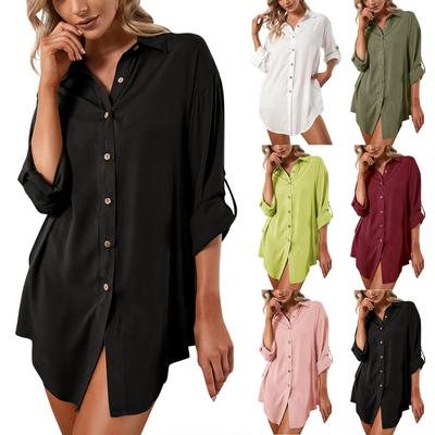 Modisches, locker sitzendes, einreihiges Hemdkleid für Damen