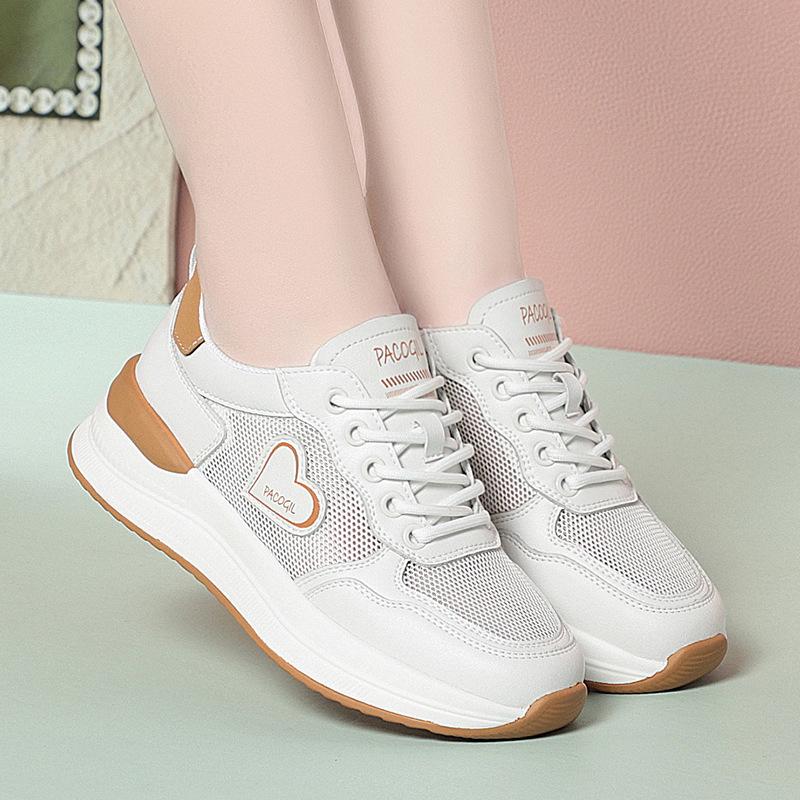 

Soft Leather Shoes With Small Body Heightened Interior Summer New Thick Sole Mesh Breathable Sports And Casual Shoes Comfortable 35