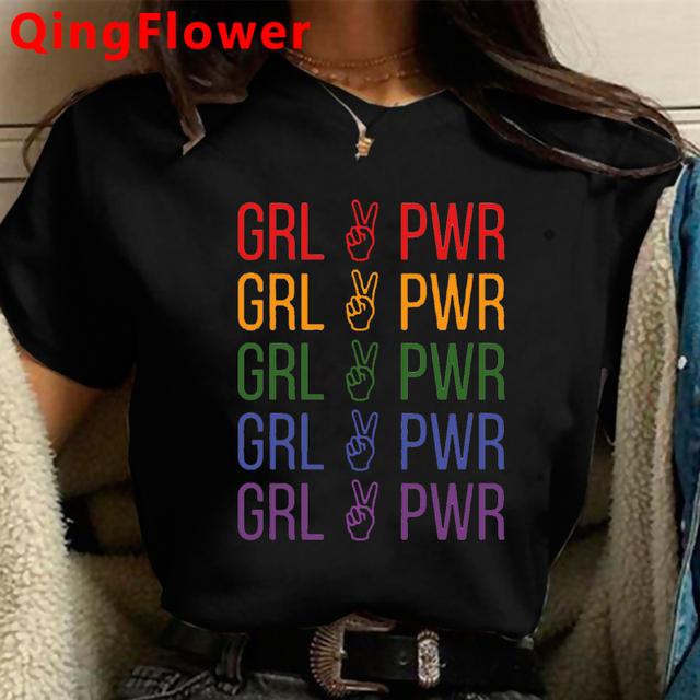 Feminist Girl Power Grl Pwr Feminismus top trička dámské vintage tričko kawaii harajuku streetwear grafická trička ženy