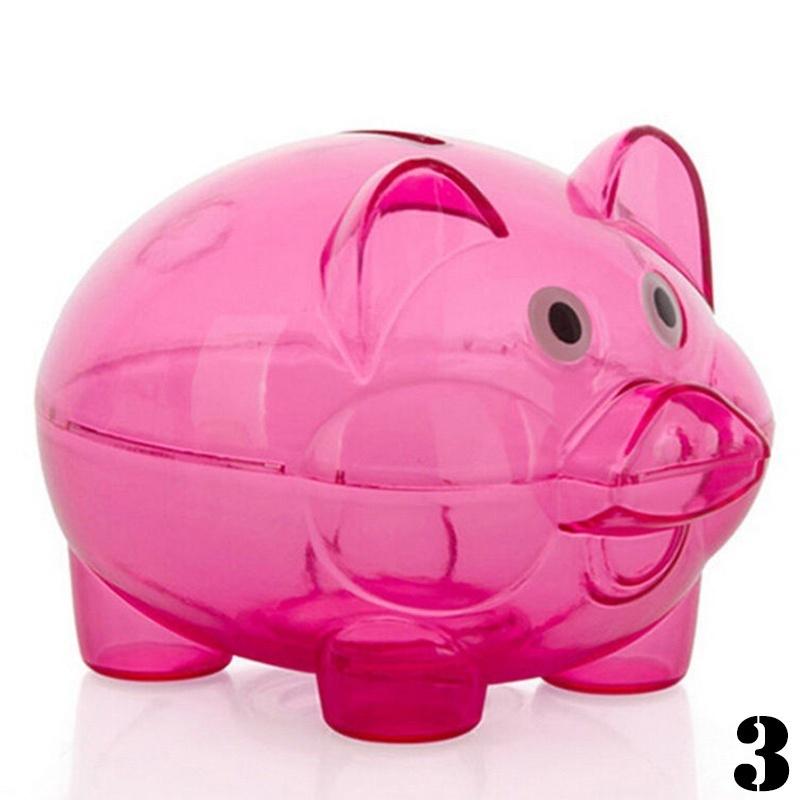 1 Pcs Pig Piggy Bank Transparent Plastic Money Saving Box Case Cartoon Pig Coin