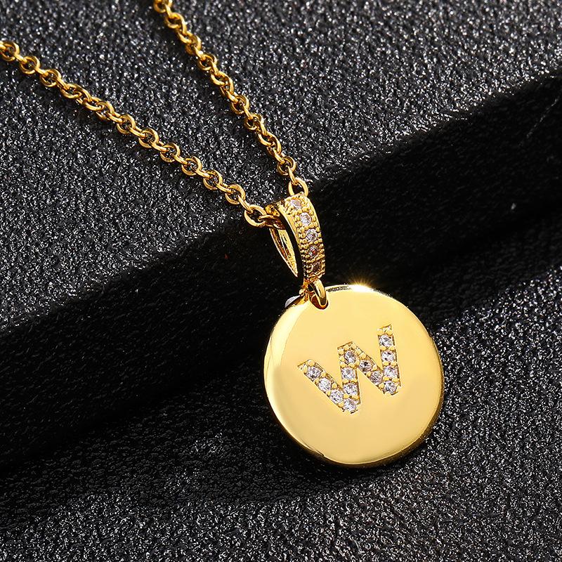 Letter Necklace Fashion 26 One Letter Copper Inlaid Cubic Zircon Vacuum Plating Stainless Steel Chain Necklace