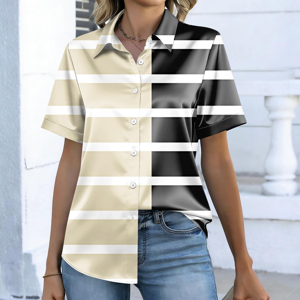 Blouse Satinée Manches Courtes Hauts en Soie Chemises Boutonnées Tenues Business Casual pour Femmes