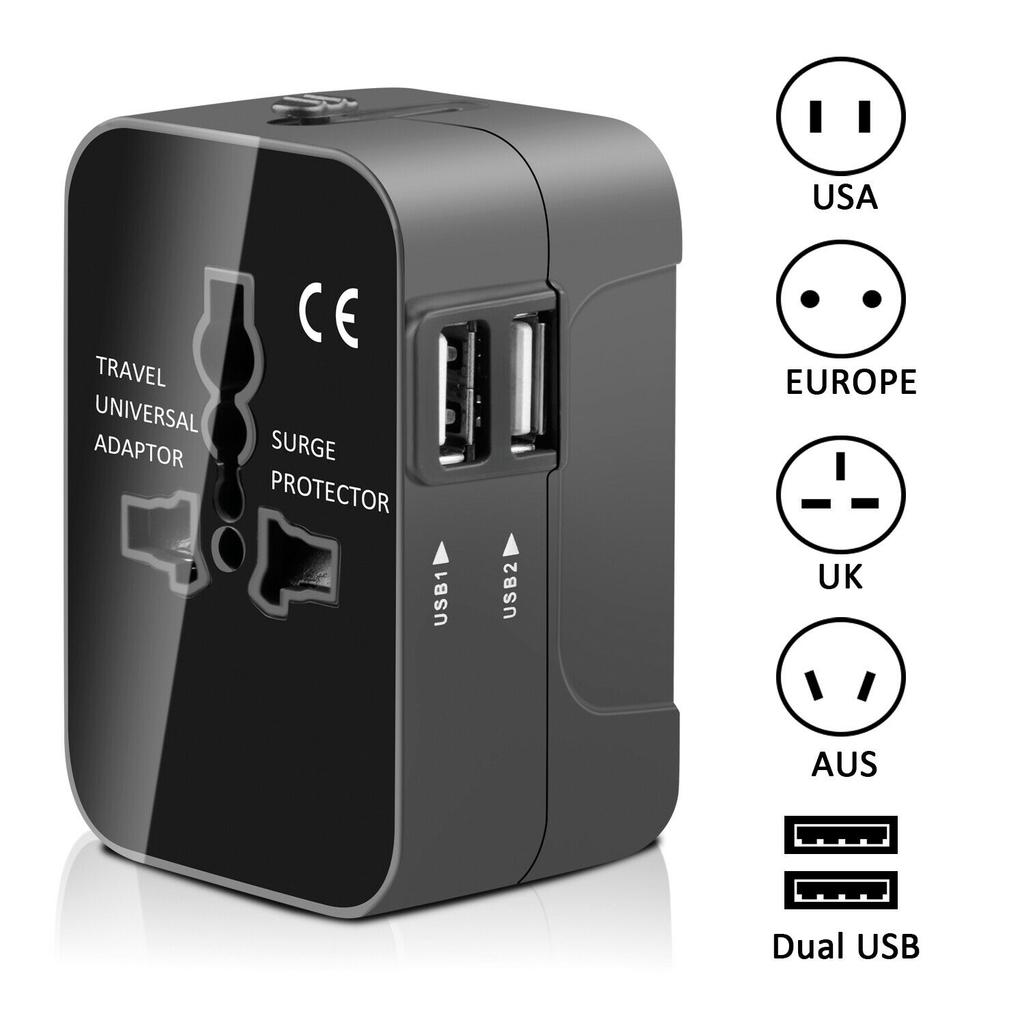 1 db Univerzális Utazó Dugó Adapter 2 USB Porttal Világutazó AC Hálózati Töltő Adapter AU US UK EU Átalakító Adapter USB Töltő Új