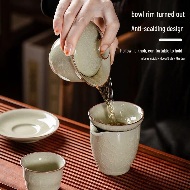 Light Jade Beige Ceramic Kung Fu Tea Set