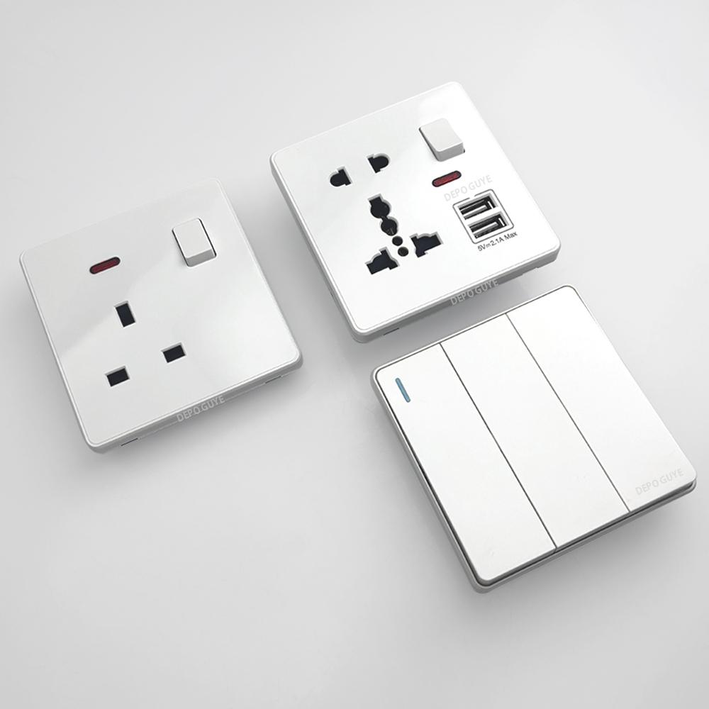 White UK Standard 13A USB Wall Socket Panel,Universal 18W Type-c Quick Charge Socket Plug,Wall Light Switch Electrical outlet
