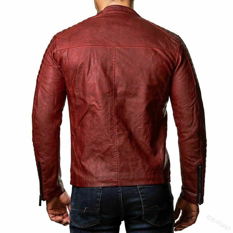 European and American men's leather jacket PU leather stand-up neck zipper cardigan jacket leather jacket