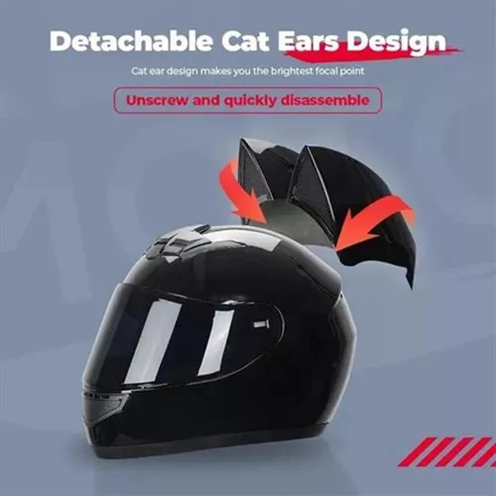 Motorcycle Helmet Cool Cat Ear Full Face Helmet Comfortable & Breathable for Men Women All Seasons