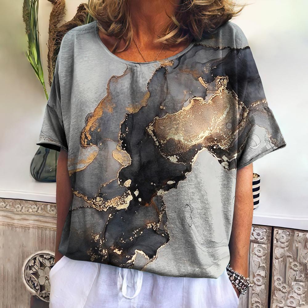 

Женская одежда Свободная текстурированная футболка с коротким рукавом Модные повседневные винтажные футболки для женщин Повседневные футболки с круглым вырезом 5XL