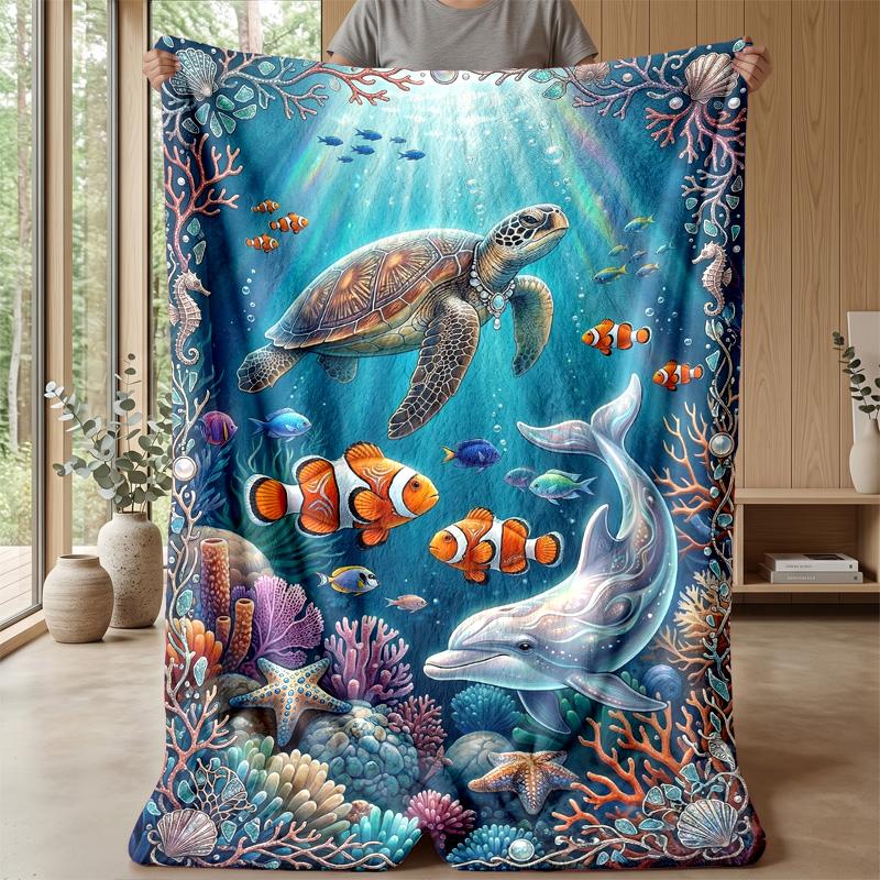 Ocean Life Adventure 51 Theme Blanket Lightweight Warm Flannel Blanket Decorative Throw Blanket for Home Decoration