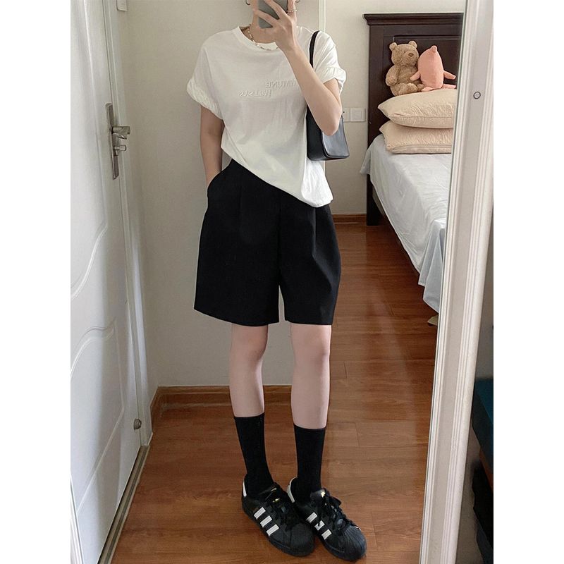 mm Black Female Summer Fat Sister Fifth Suit Shorts Black L